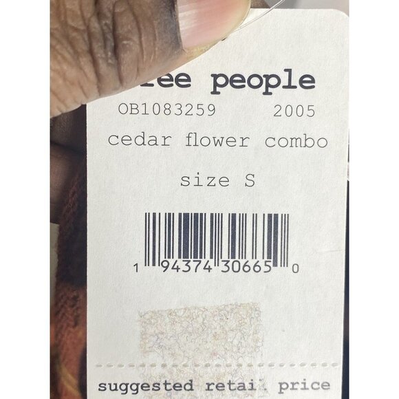 Free People Bardot Stripe Boho Cropped Long Sleeve Sweater Brown Motif Small - Picture 9 of 10